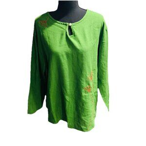 Soolinen Green Top With Orange Embroidered Flower Size Large